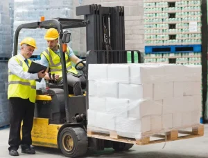 Industrial forklift and palletised goods
